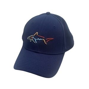 NWOT Greg Norman Collection Navy Blue Flexfit Golf Cap Hat with Shark Logo OSFA